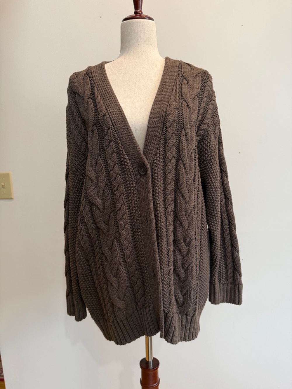 Quince Chocolate Brown Cable-Knit Button Cardigan